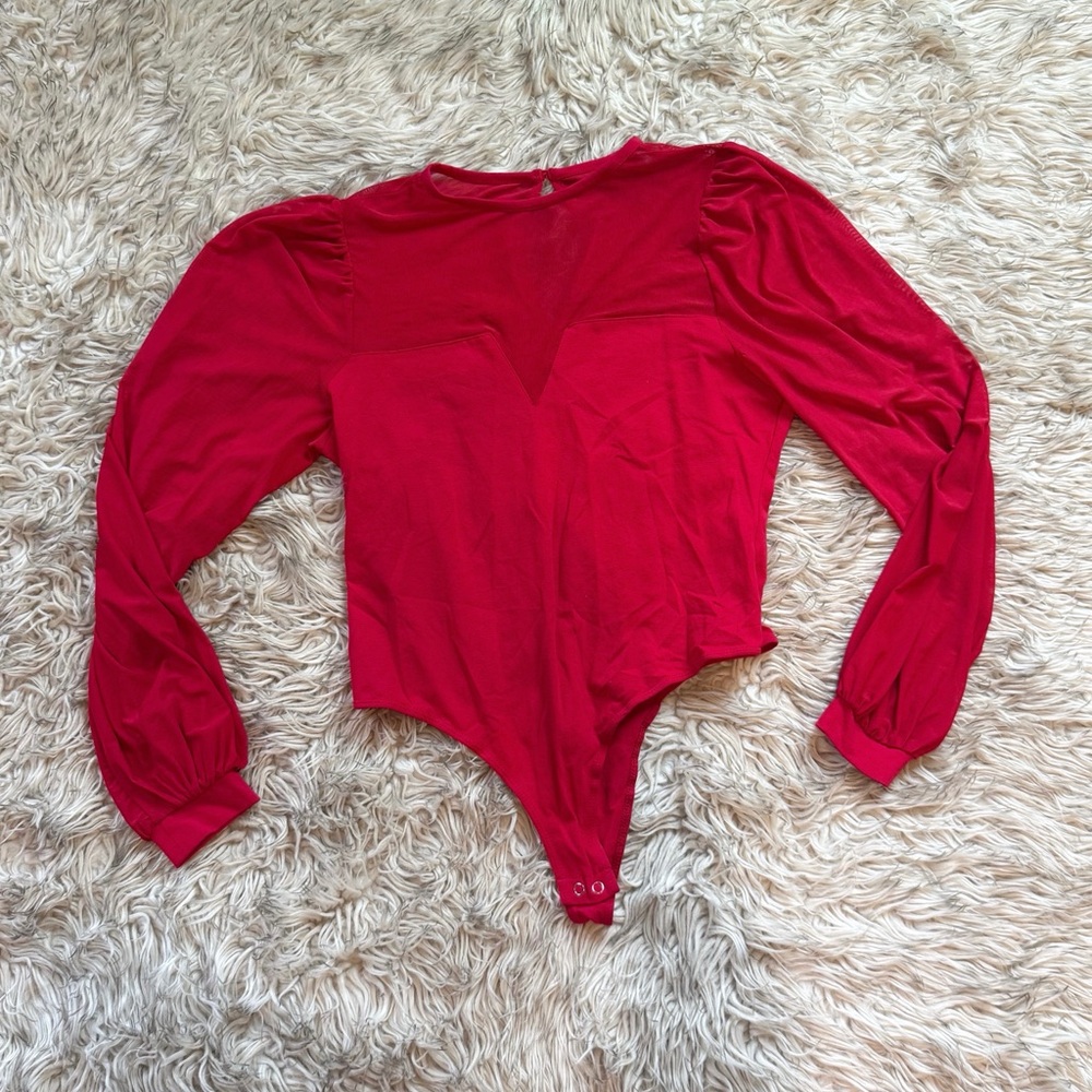 SO Red Long-Sleeve V-Notch Bodysuit